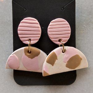 Pink and Gold Half Circle Dangle Earrings